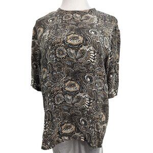 Plymouth New York Women Brown and White Silk floral Short Sleeve Blouse Size 16